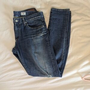 AG Adriano Goldschmied Dark Blue Ripped Relaxed Fit Boyfriend Skinny Jeans